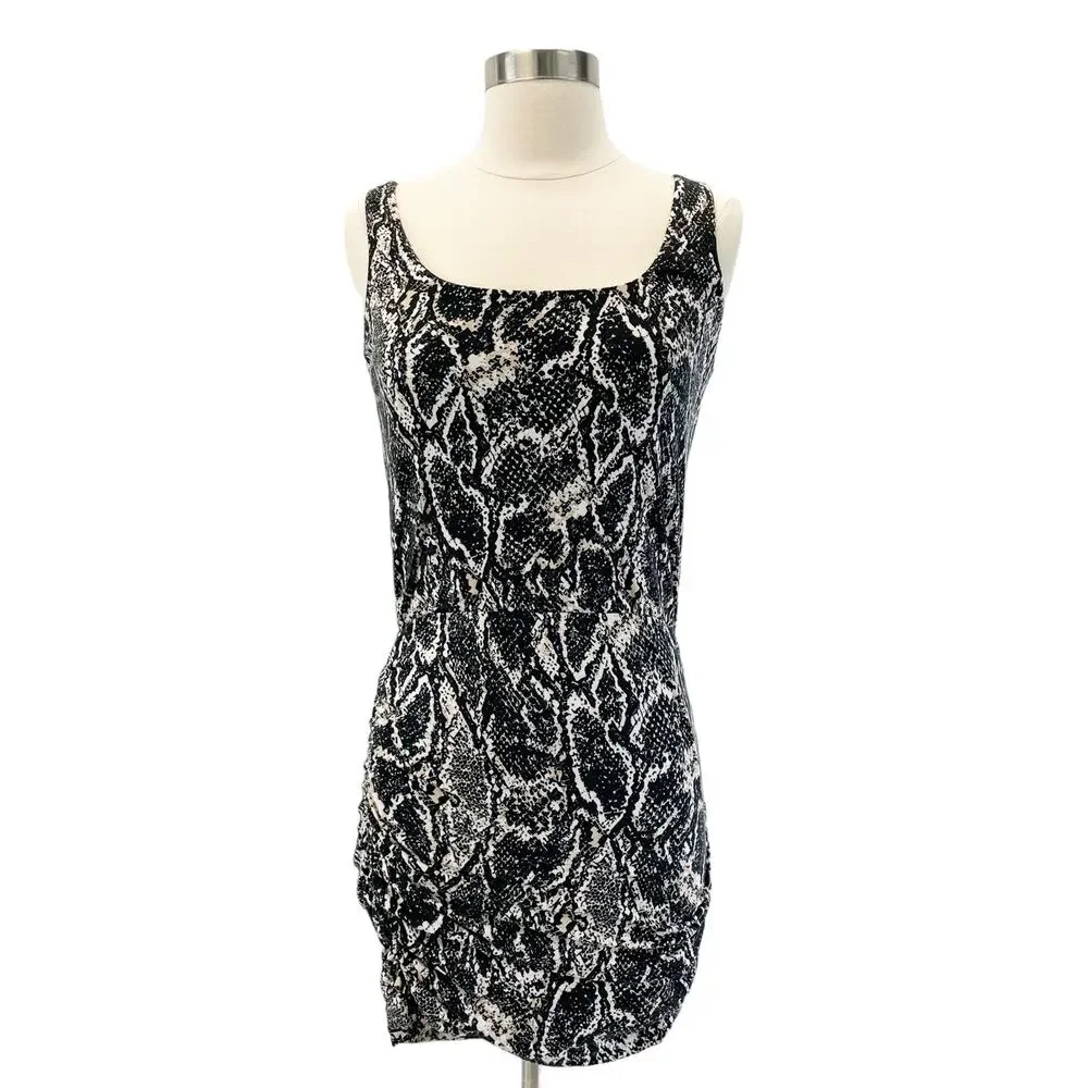 NEW Tart Womens XS Snakeskin‎ Print Mini Dress Black Cream Bodycon Stretchy